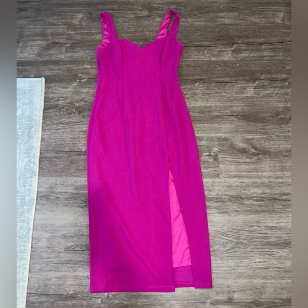 Lulus Magenta Scalloped Bodycon Midi Dress